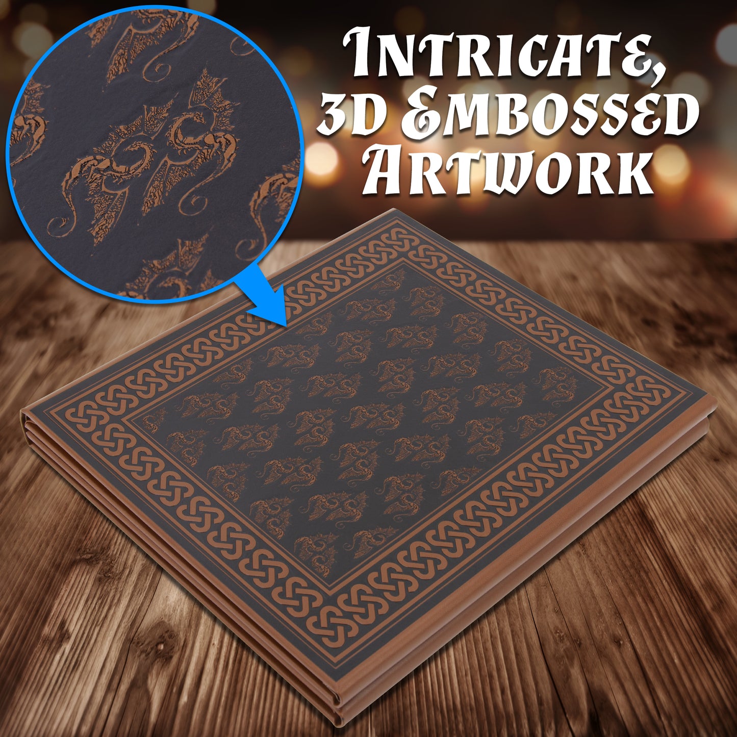 Faux Leather 4-Panel DM Screen – Embossed Folding GM Screen with Wet-Erase Pockets for Tabletop RPGs – Black or Brown (Inserts Not Included)