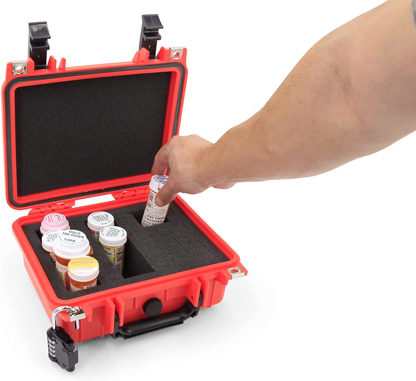Medicine Lock Box Case with Customizable Foam - Lockable Medicine Box and Airtight Medicine Storage with Crushproof Hard Shell