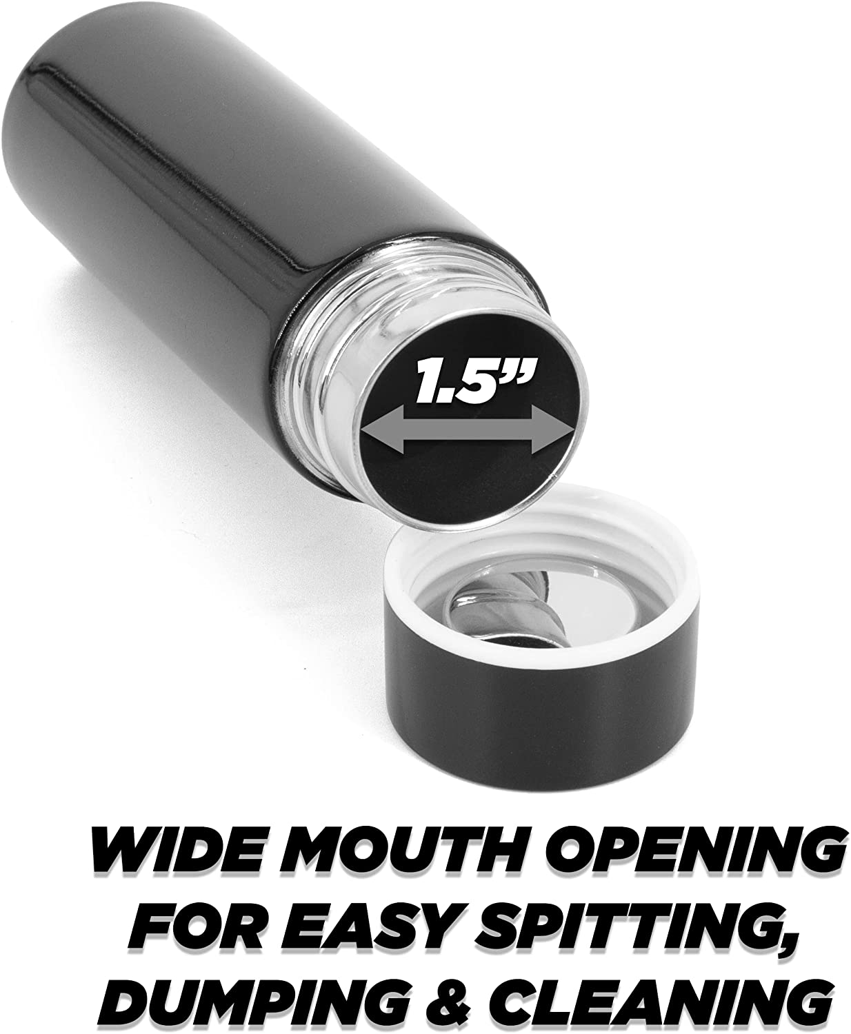 Stainless Steel Pocket Spittoon 5-Ounce Travel Spit Cup - Portable Dip Spit Bottle with Black Design, Spitoon for Car Wide Mouth Reusable