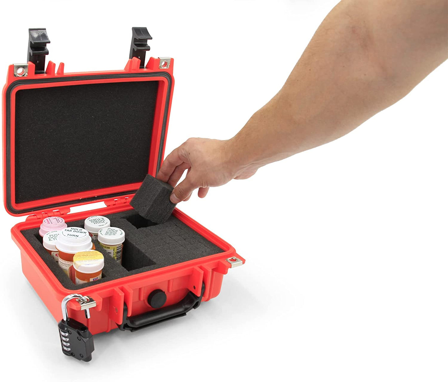Medicine Lock Box Case with Customizable Foam - Lockable Medicine Box and Airtight Medicine Storage with Crushproof Hard Shell