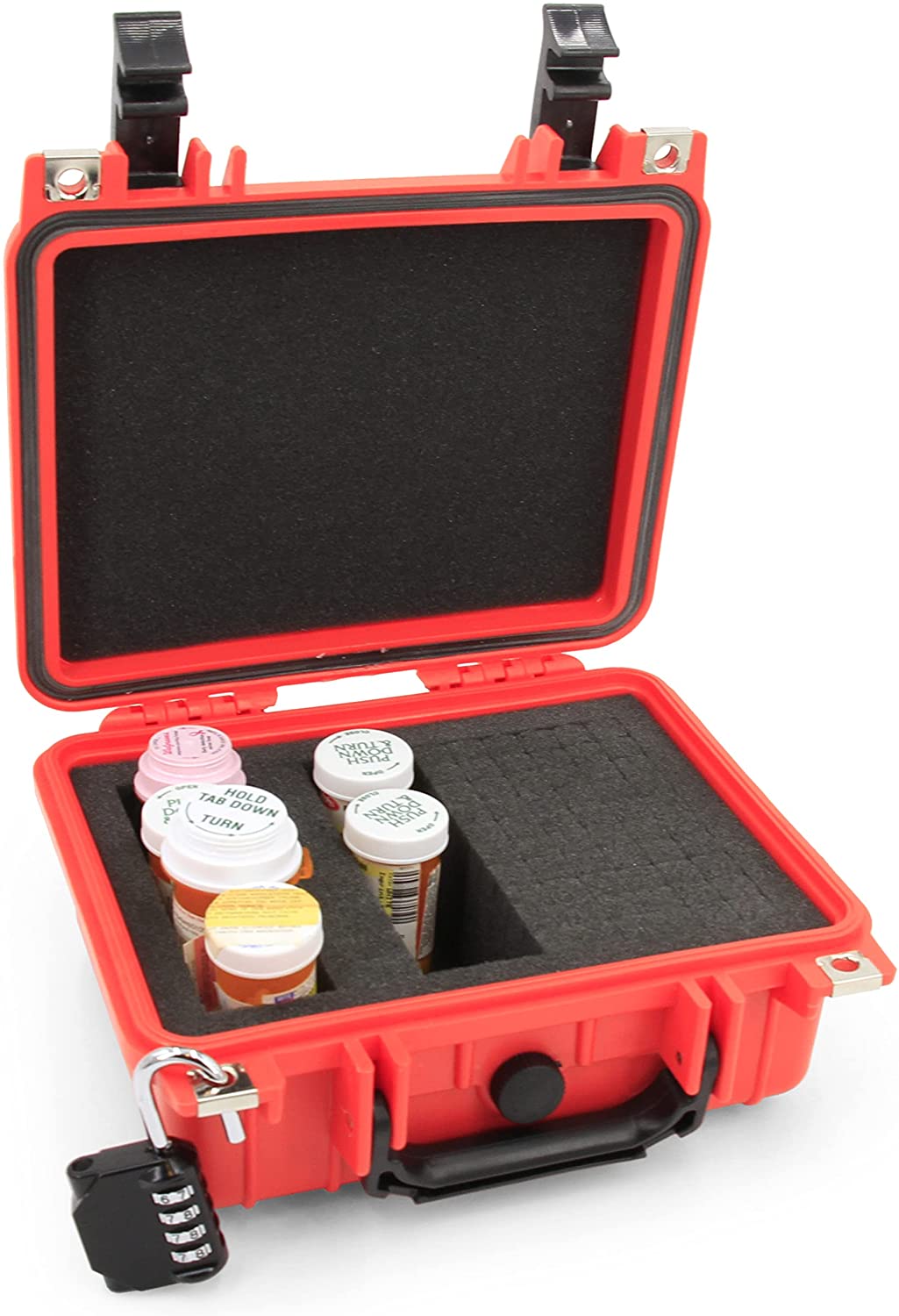 Medicine Lock Box Case with Customizable Foam - Lockable Medicine Box and Airtight Medicine Storage with Crushproof Hard Shell