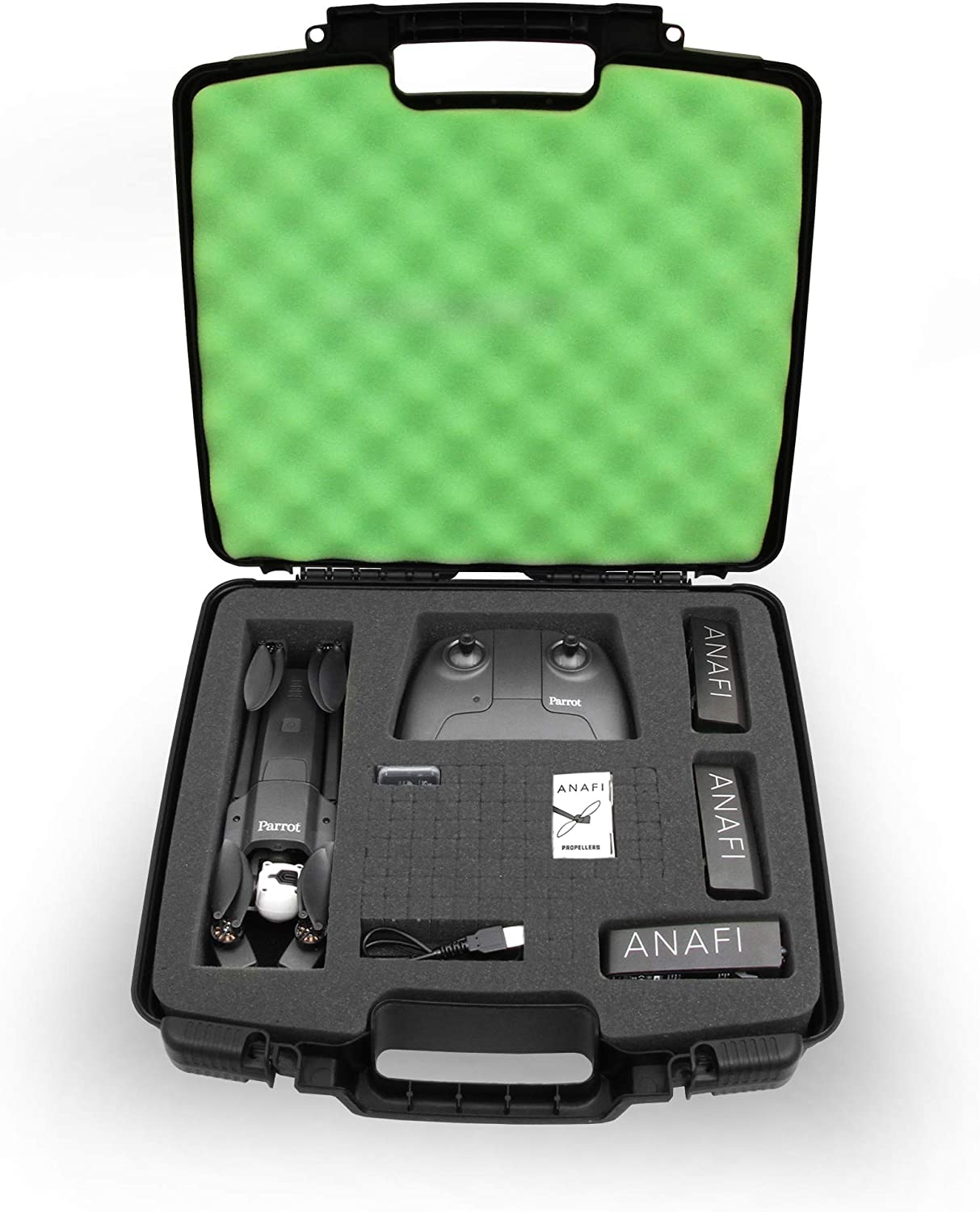 Quadcopter Carrying Case Compatible with Parrot Anafi 4K HDR Drone - Custom 6-Compartment Foam Storage with Tri-Layer Protection - Made in USA