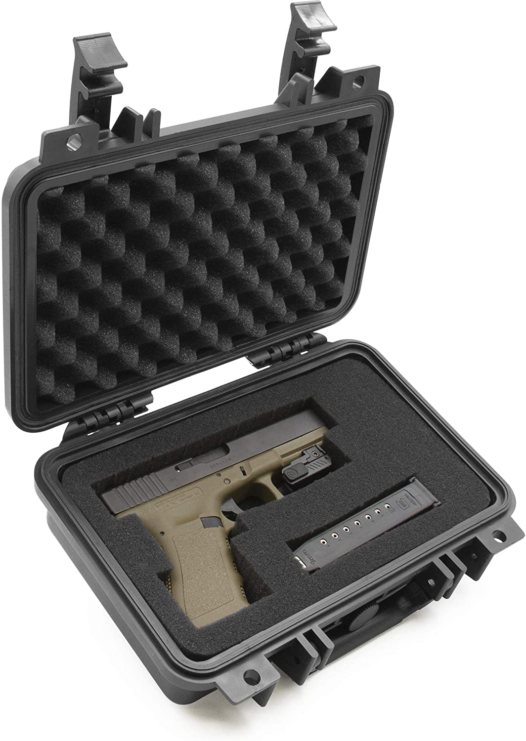 12" Hard Gun Case - Waterproof Shockproof Pistol Case with Customizable Foam Interior for 9mm Handgun & Accessories Storage