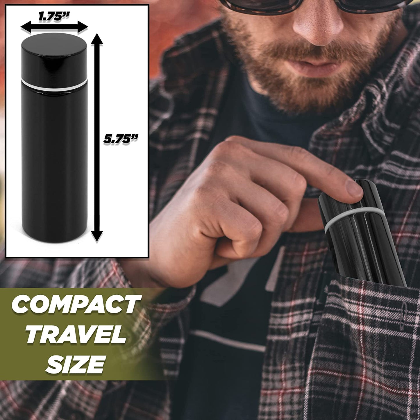 Stainless Steel Pocket Spittoon 5-Ounce Travel Spit Cup - Portable Dip Spit Bottle with Black Design, Spitoon for Car Wide Mouth Reusable