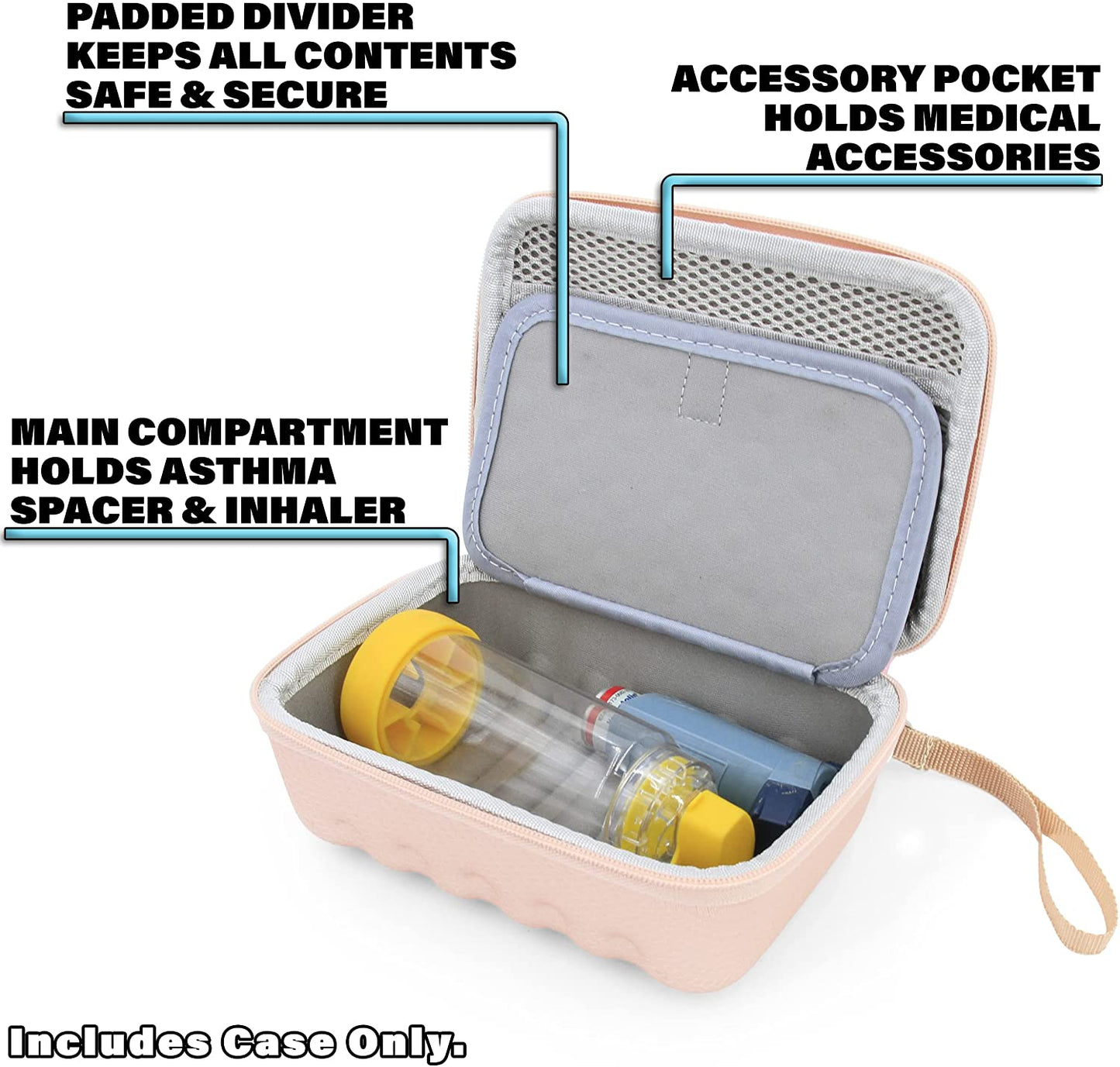 Rose Gold Asthma Inhaler Case for Travel Fits Spacer, Mask and Accessories, Includes Case Only