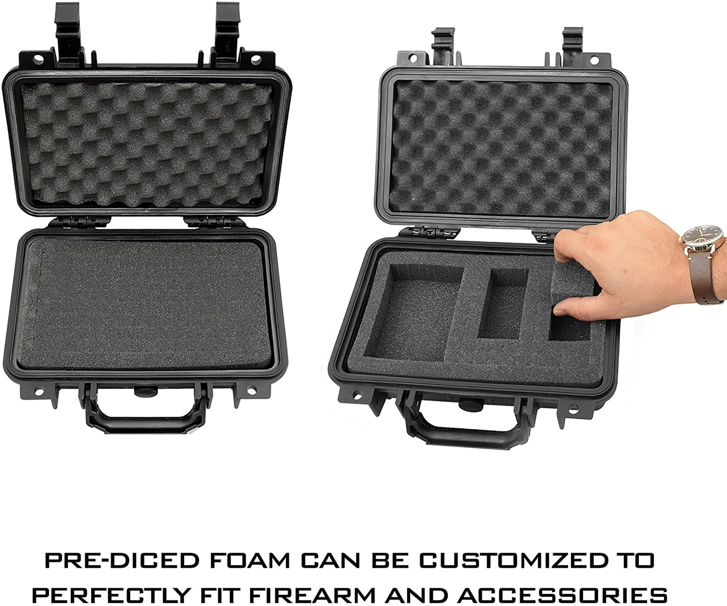 12" Hard Gun Case - Waterproof Shockproof Pistol Case with Customizable Foam Interior for 9mm Handgun & Accessories Storage