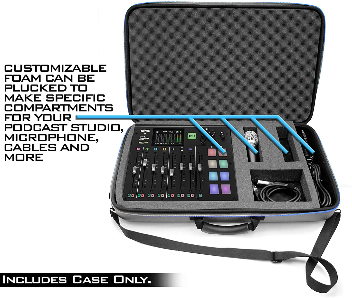 Studio Mixer Case Compatible with Rode RODECaster Pro Podcast Production Studio, Podcasting Microphone and Accessories with Carry Strap