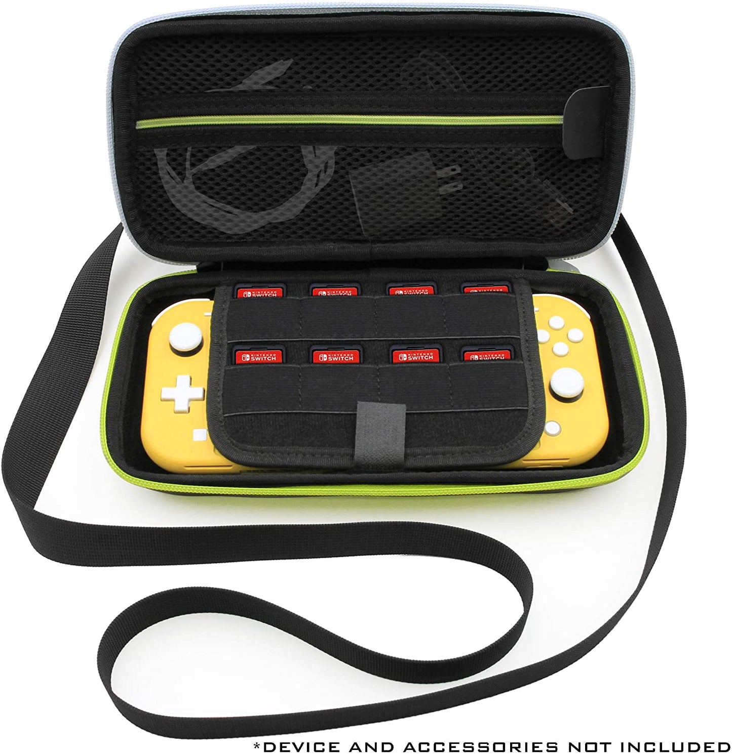 Carrying Case Compatible with Nintendo Switch Lite - 8 Game Slots, Non-Scratch Divider for Screen Protection, Accessory Storage and Adjustable Strap