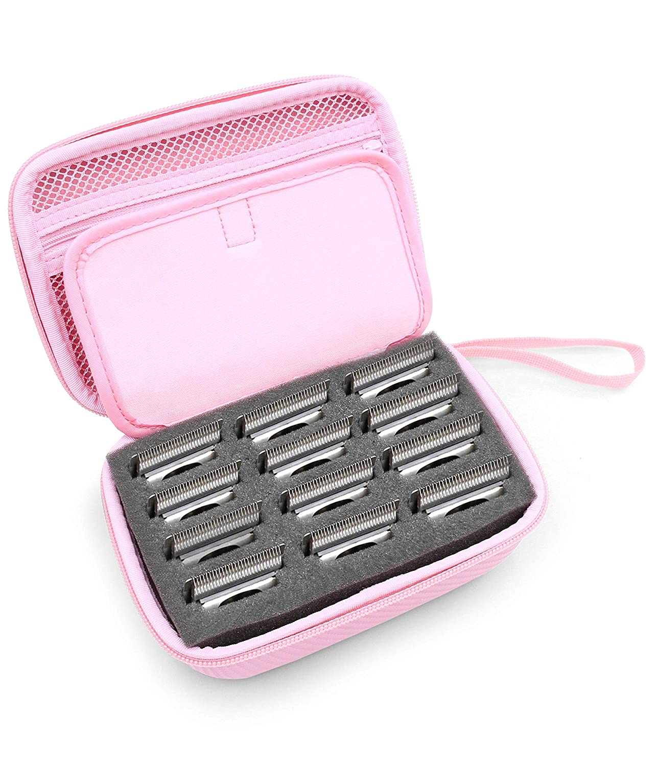 Barber Blade Case fits 12 Metal Clipper Blades - Andis/Oster/Wahl/Babyliss Compatible with Custom Padded Slots & Zippered Compartment