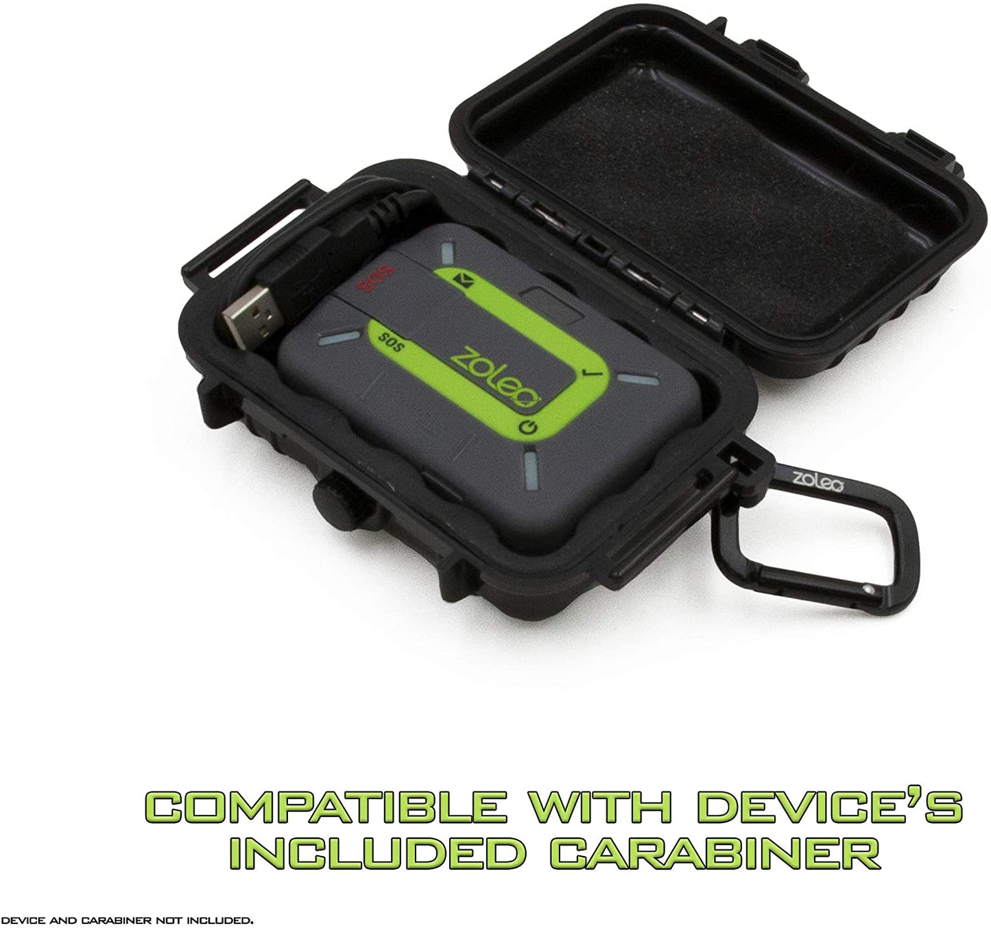Crushproof & Waterproof Hard Shell Travel Case Compatible with ZOLEO Satellite Communicator, Charging Cable and Carabiner