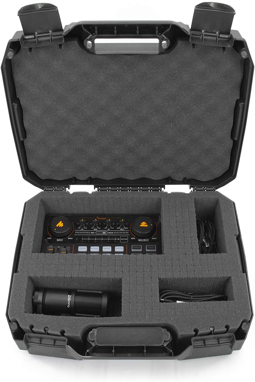 Hard Shell Travel Case Compatible with Maonocaster Lite Audio Mixer Podcast Equipment Bundle - Customizable Foam Interior