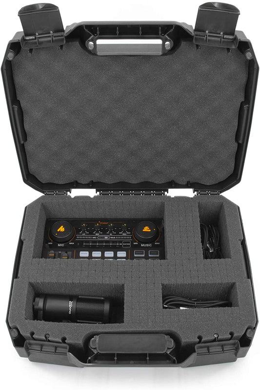 Hard Shell Travel Case Compatible with Maonocaster Lite Audio Mixer Podcast Equipment Bundle - Customizable Foam Interior