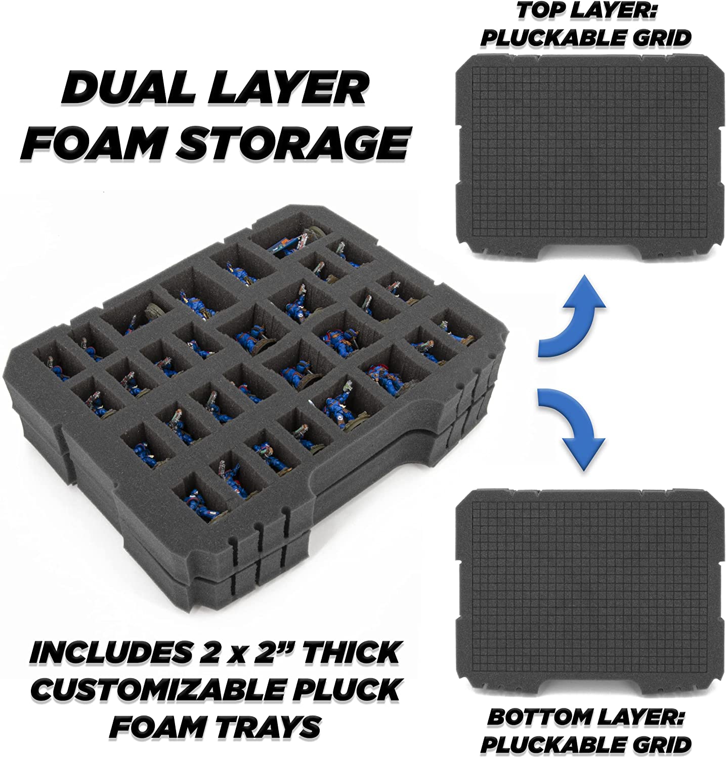 Miniature Storage Hard Shell Figure Case - Dual Layer Foam Miniature Case for Miniatures, Compatible with Warhammer 40k, DND & More!