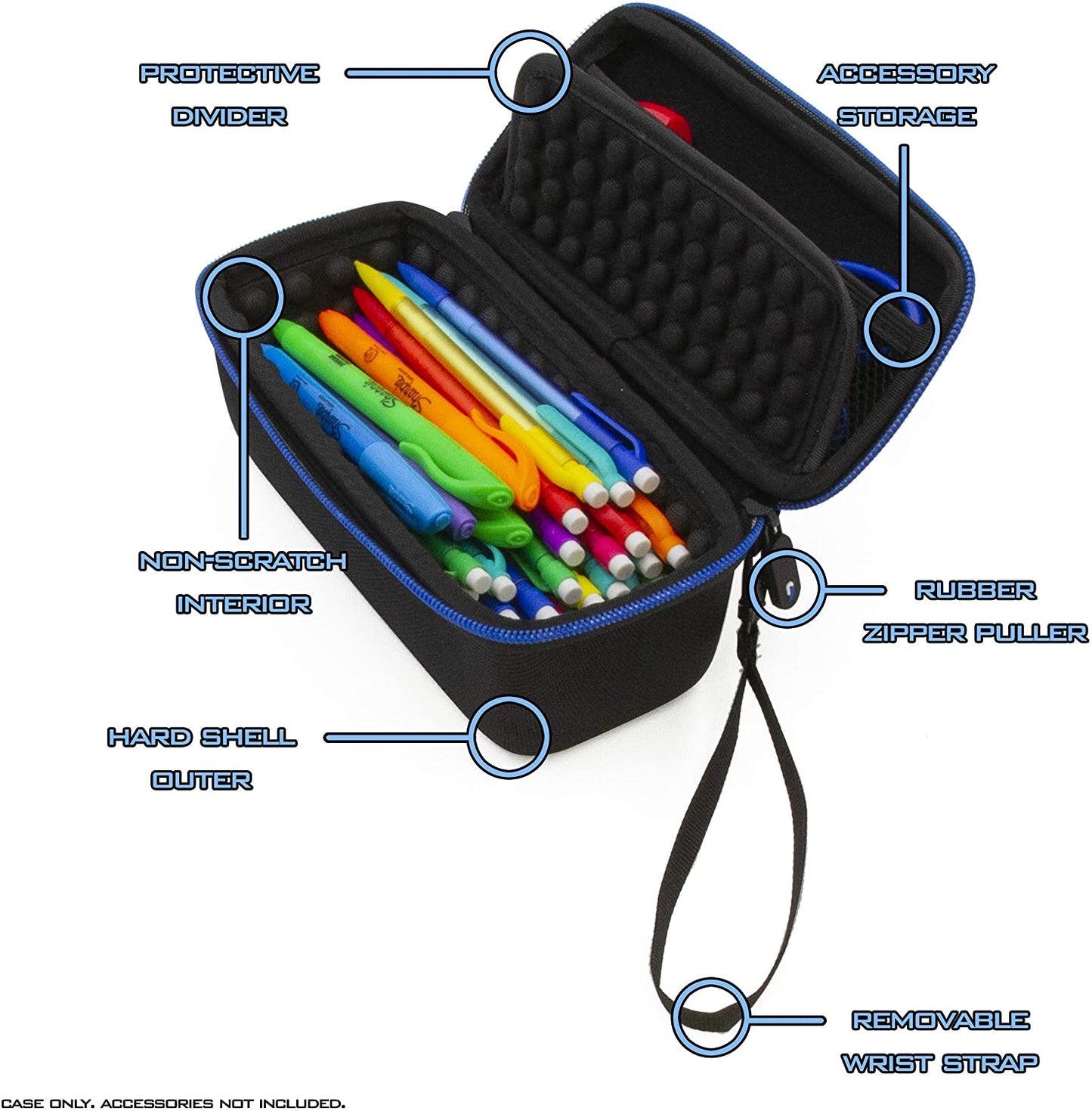 Large Pencil Bag for 50+ Pens, Pencils and Markers with Padded Divider, Netted Accessory Storage and More - Case Only