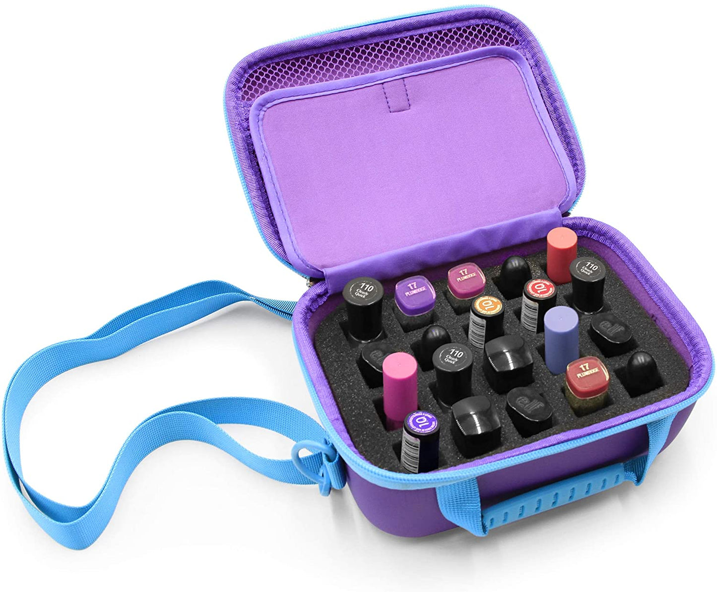 Nail Polish Organizer Case with 20 Nail Polish Holder Foam Slots - Includes Nail Polish Case with Padded Foam and Shoulder Carry Strap Only