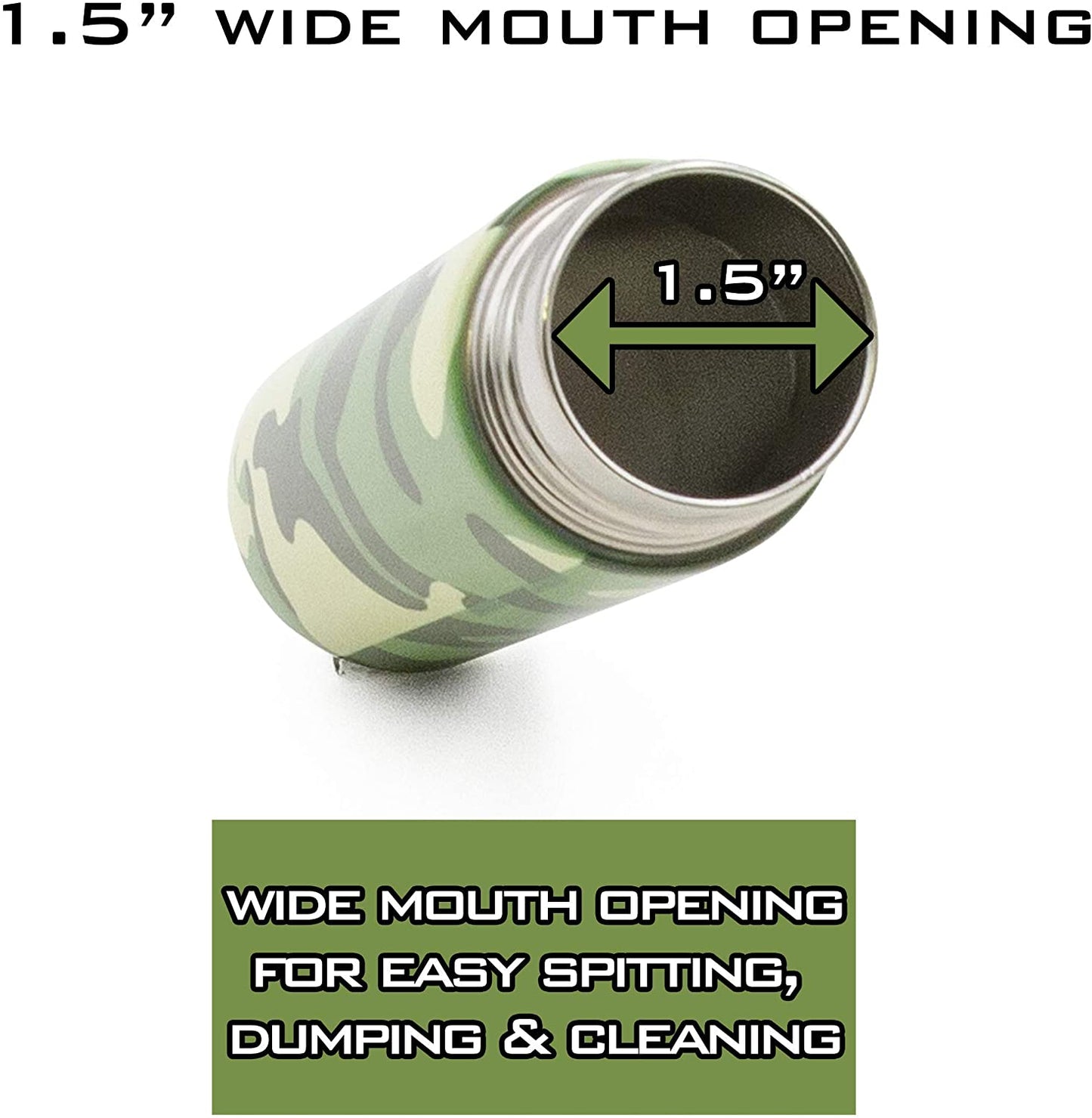 5oz Stainless Steel Pocket Spittoon – Camo Travel Spit Cup for Chew, Wide Mouth, Reusable with Cleaning Brush – Portable Spit Bottle for Car