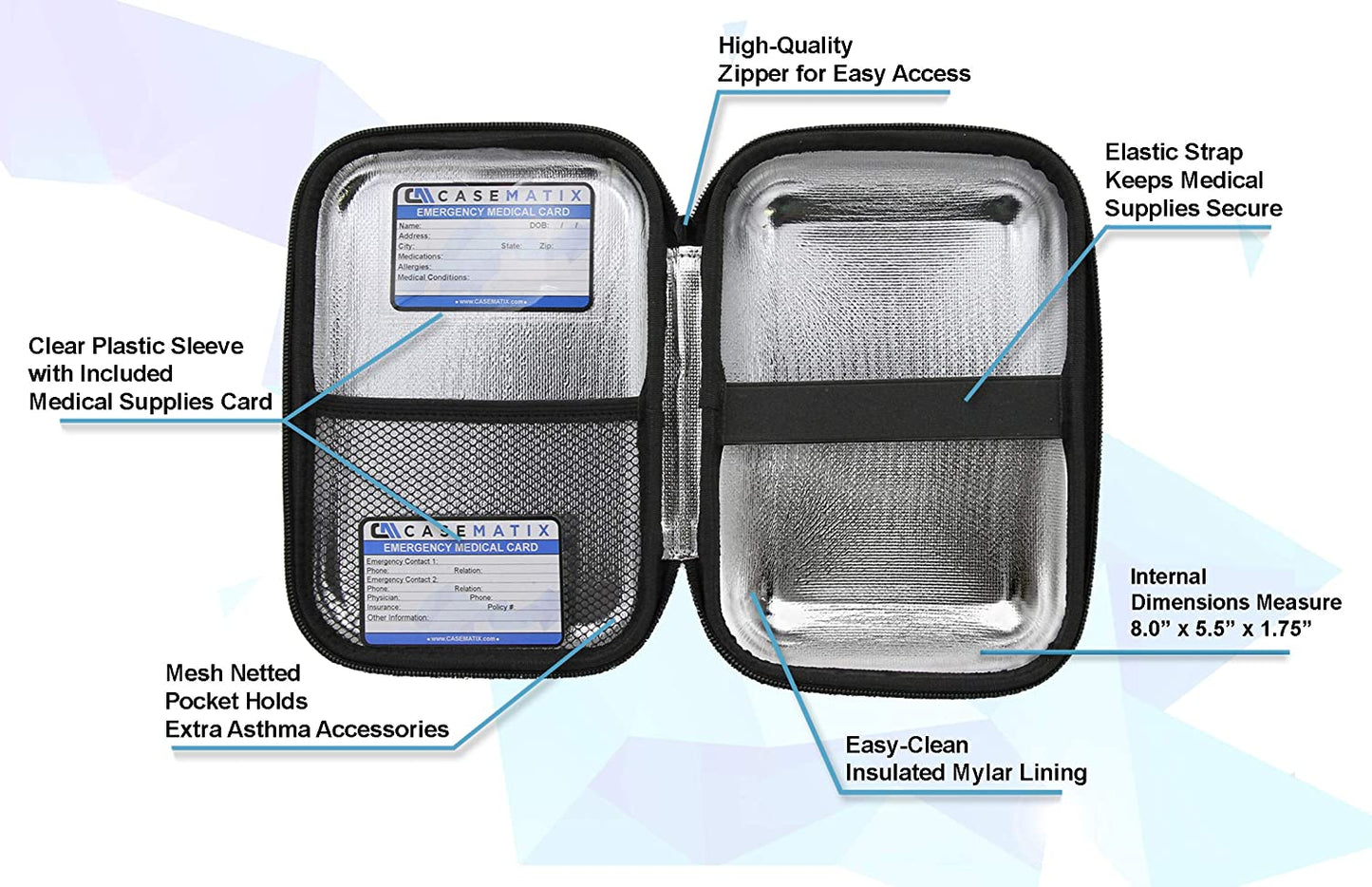 8" Insulated Asthma Inhaler Medicine Travel Bag Case for Adults and More, Fits Inhaler Spacer, Masks, and More Allergy Medicine, Case Only