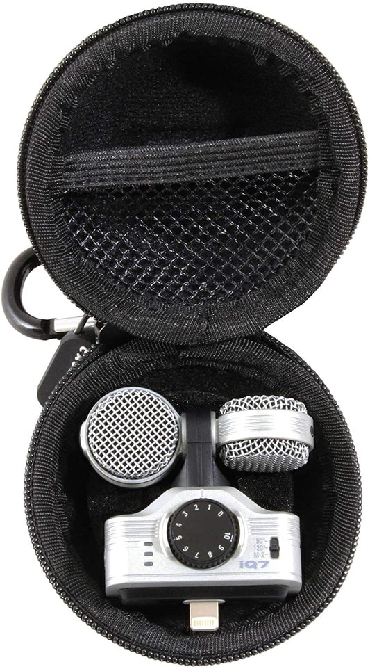 Clip on Phone Microphone Case Compatible with Zoom iQ7/iQ6/iQ5 Microphones - EVA Protection with Carabiner & Dust Resistant Zipper - Mic Case Only