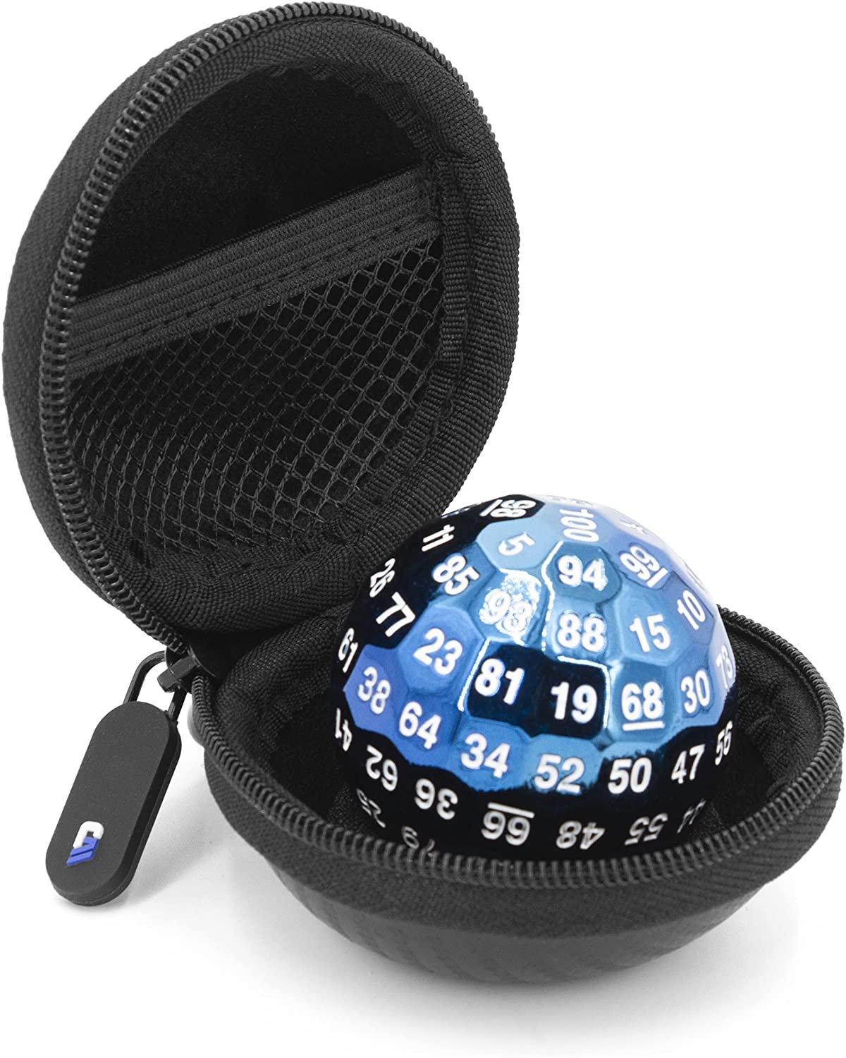 Hard Shell Travel Case Compatible with 100 Sided Dice D100 Dice with Non-Scratch Interior, Foam Pad and Metal Carabiner - Dice Not Included