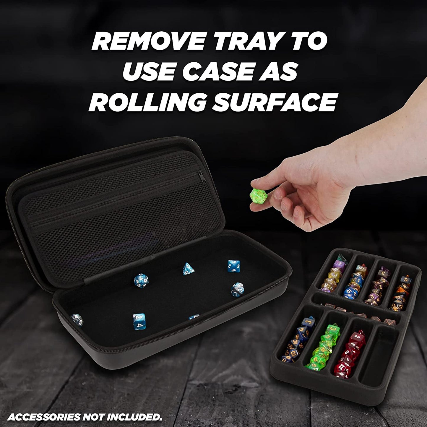 Dice Box and Card Case for 9 Sets of RPG Dice, Spell Cards, Counters and Other Accessories - Dice Holder with Embossed Dragon Design