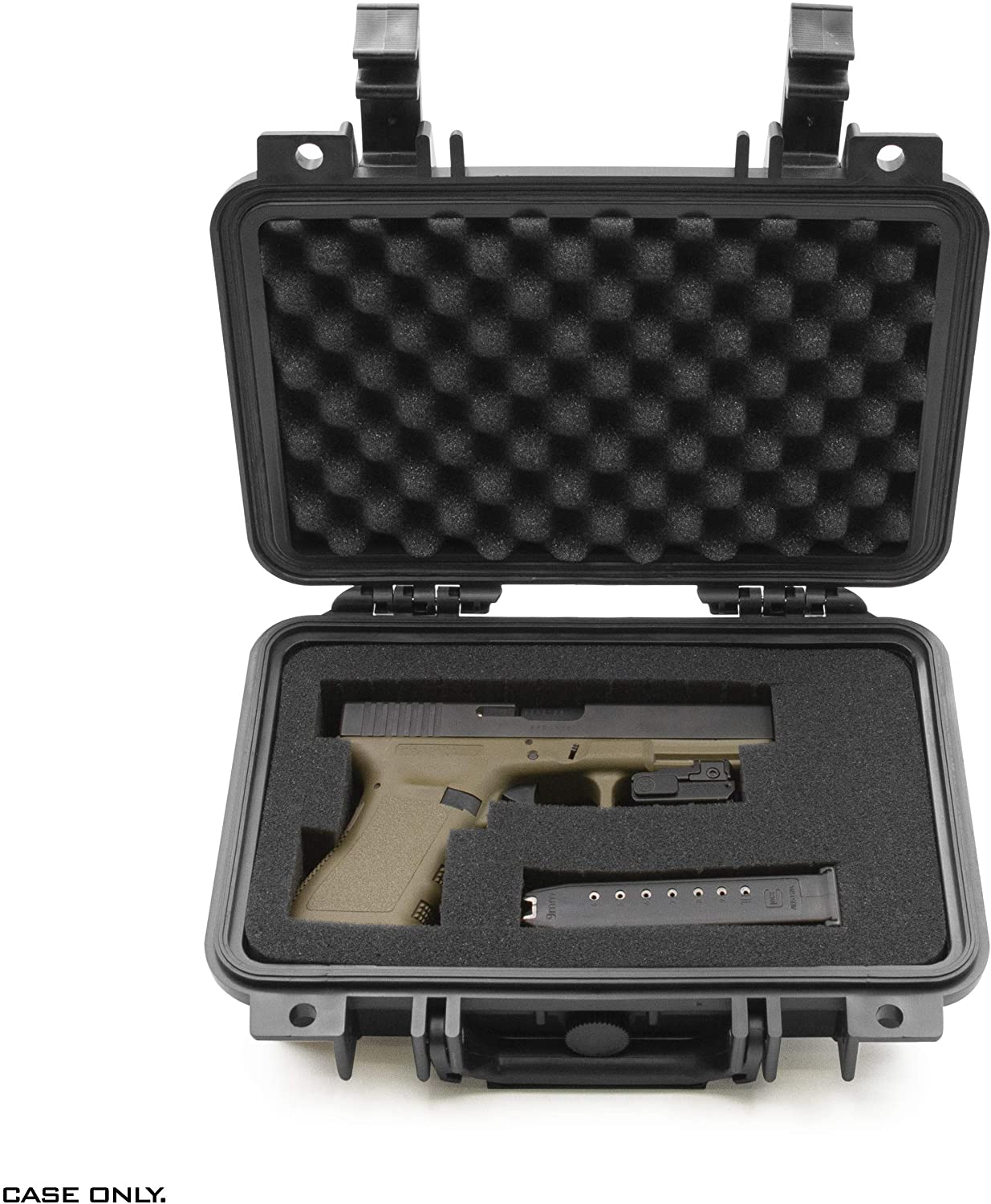 12" Hard Gun Case - Waterproof Shockproof Pistol Case with Customizable Foam Interior for 9mm Handgun & Accessories Storage
