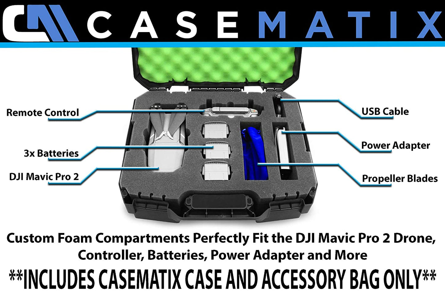 Rugged Hard Case Compatible with DJI Mavic Pro 2 Drone or DJI Mavic 2 Zoom and Accessories in Green Foam, Includes Case Only
