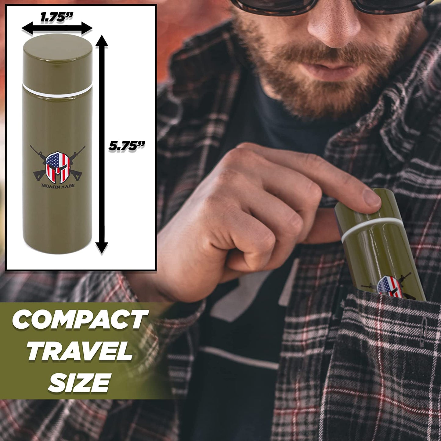 Stainless Steel Pocket Spittoon 5-Ounce Travel Spit Cup with Cleaning Brush Included - Portable Dip Spit Bottle with Camo Design