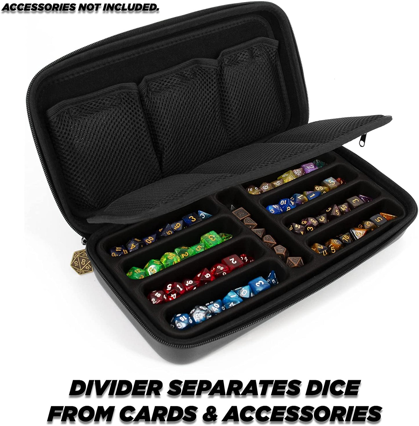 Dice Box and Card Case for 9 Sets of RPG Dice, Spell Cards, Counters and Other Accessories - Dice Holder with Embossed Dragon Design