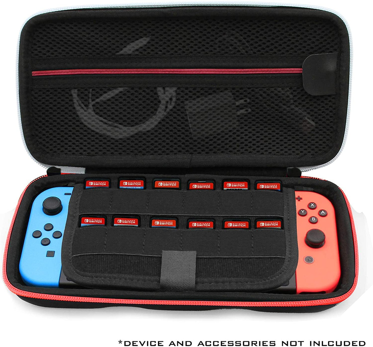 CASEMATIX Carrying Case for Nintendo Switch with 8 Game Slots Non Scratch Divider for Screen Protection Accessory Storage and Comfortable Handle Lightweight Affordable Hard Cases For Microphones Guns ...