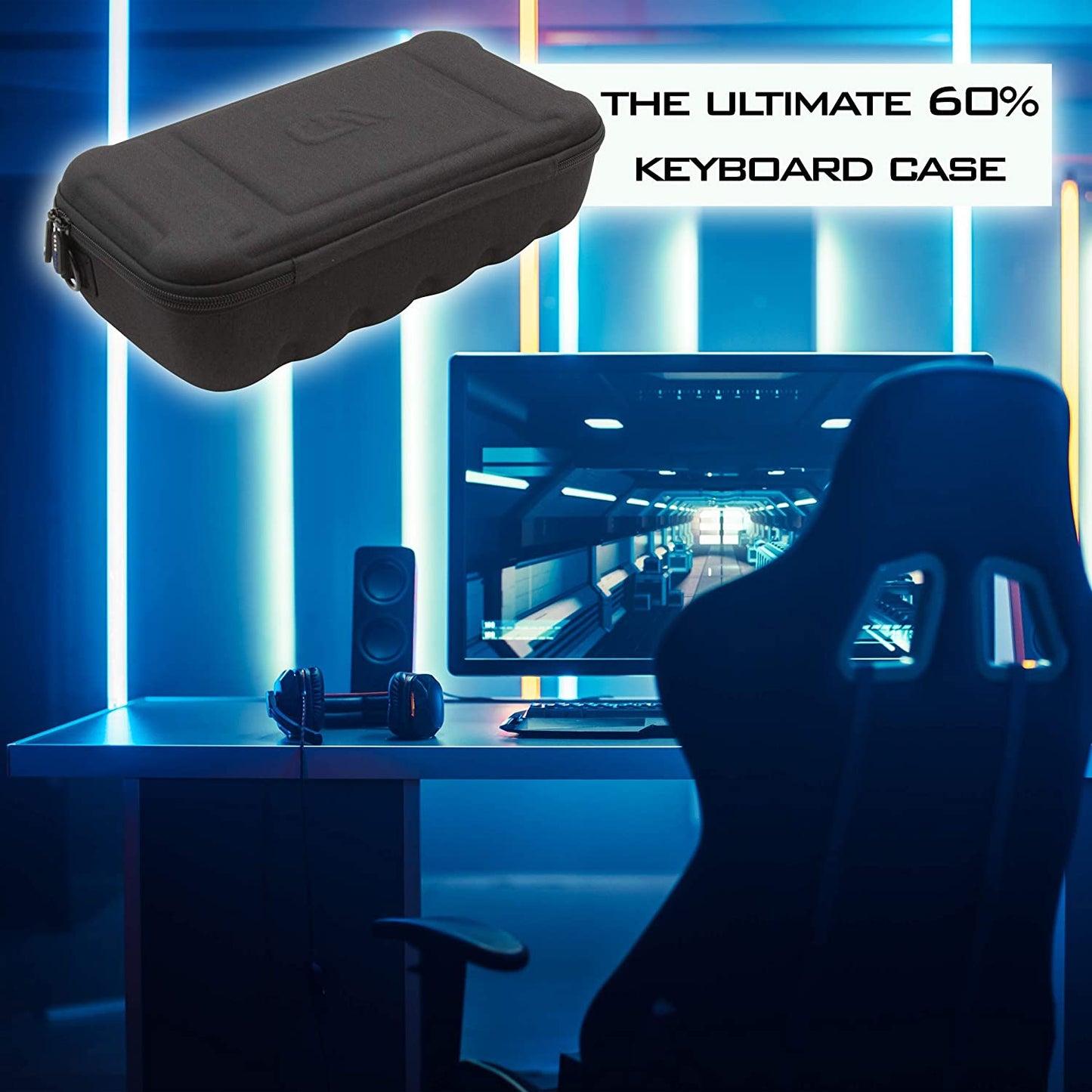 60% Keyboard Case Compatible with Razer Huntsman Mini/HK Gaming GK61 - Hard Shell EVA with Padded Divider, Shoulder Strap & Accessory Pocket