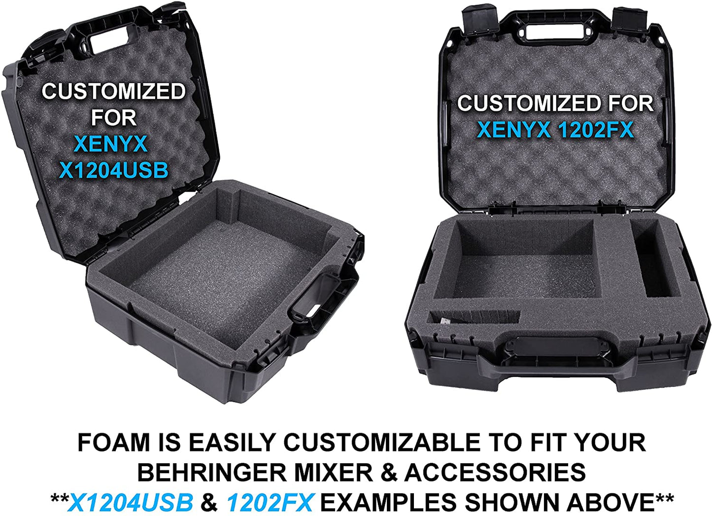 Hard Shell Mixer Case Compatible with Behringer Xenyx Q1202USB, Q802USB, 1204USB & More within Customizable Foam – DJ Controller Case Only