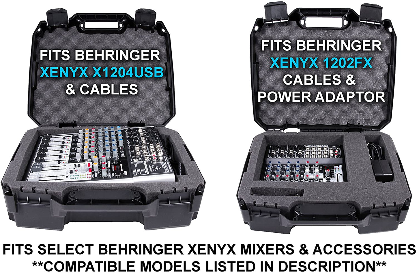 Hard Shell Mixer Case Compatible with Behringer Xenyx Q1202USB, Q802USB, 1204USB & More within Customizable Foam – DJ Controller Case Only