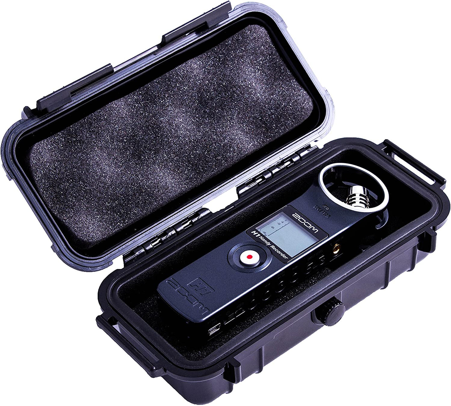 Rugged Waterproof Case Compatible with Zoom h1n Handy Recorder in Impact Resistant Outer Shell and Internal Padded Foam - Case Only