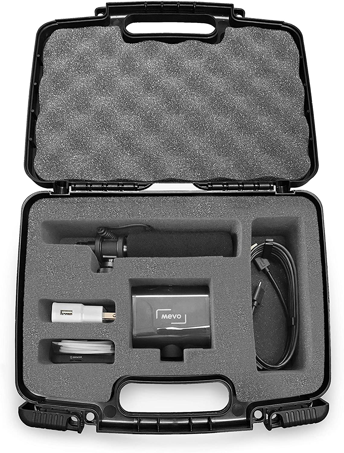 Hard Shell Carrying Case Compatible with Mevo Start Live Streaming Camera - 5-Compartment Custom Foam Protection with Padlock Security - Made in USA