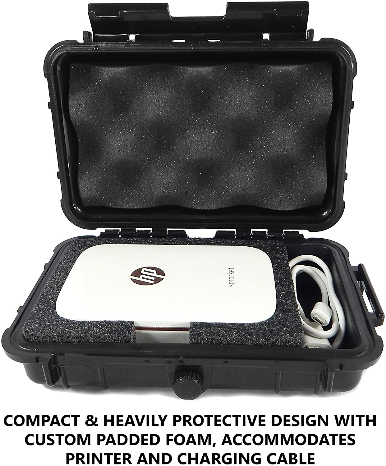 Waterproof Case for HP Sprocket Photo Printer - Crushproof Protection with Airtight Seal, Silicone Base & Foam Compartments - Case Only