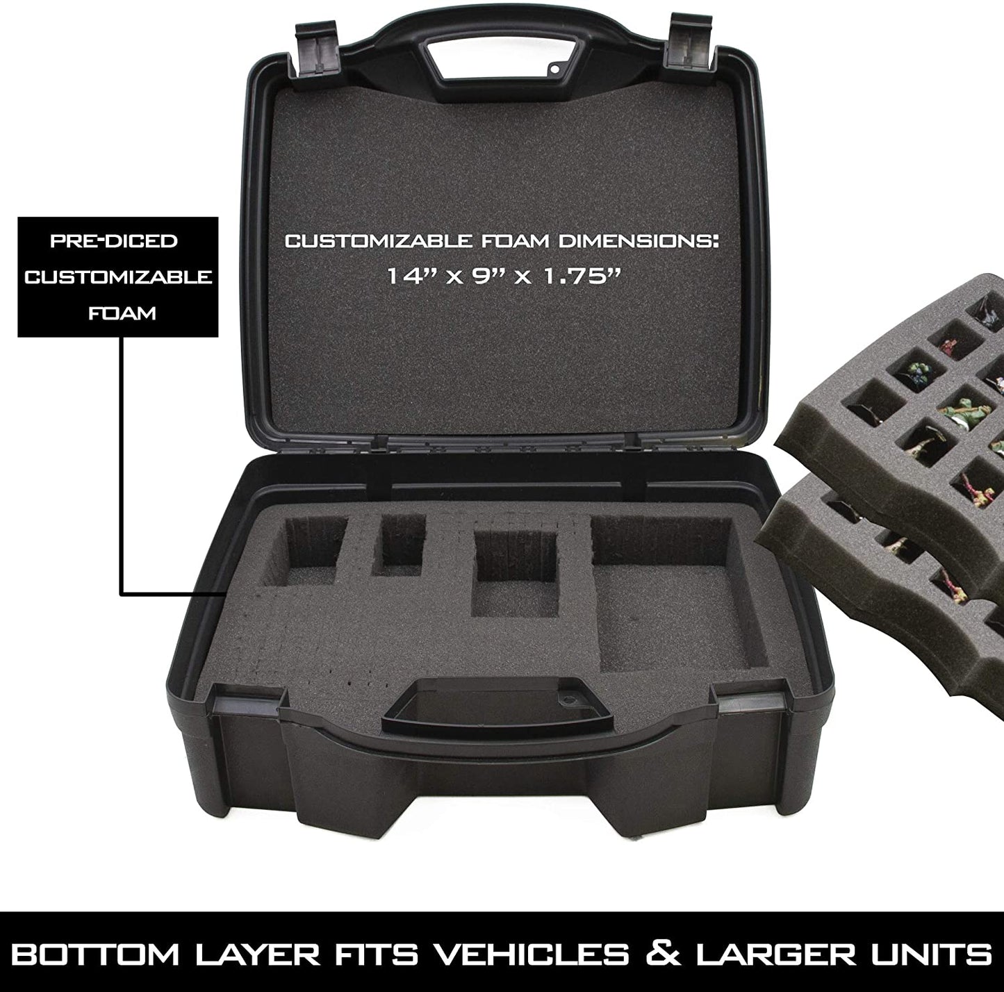 Miniature Storage Hard Shell Figure Case - 80 Slot Figurine Carrying Case with Customizable Foam Compatible with Warhammer 40k, DND & More!