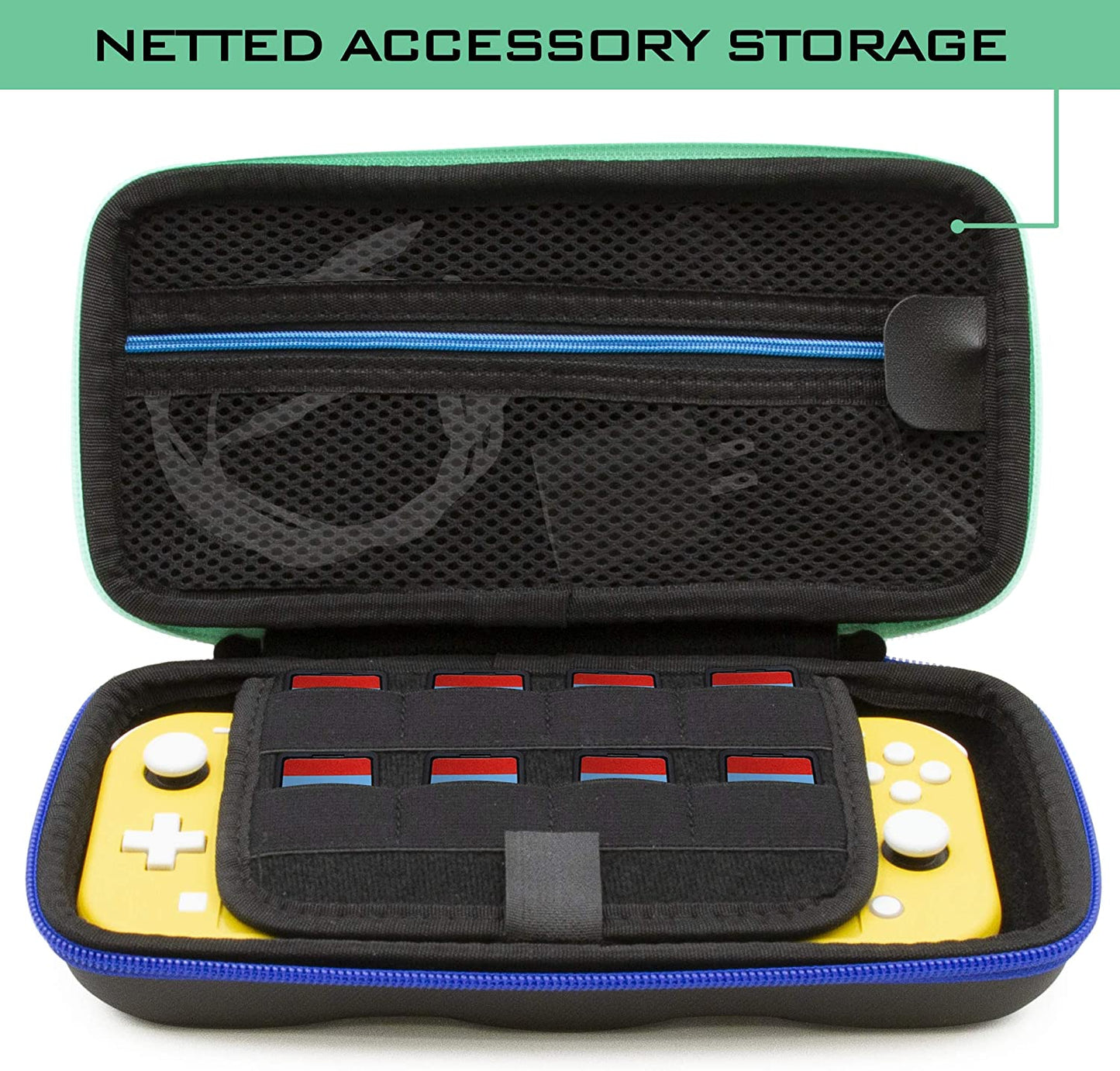 Carrying Case for Nintendo Switch Lite with 8 Game Slots, Non-Scratch Divider for Screen Protection, Accessory Storage & Comfortable Handle