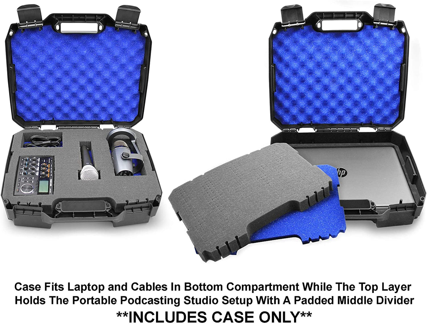 17" Mobile Podcast Station Case Compatible with Microphones, Recorders & Laptops and More - Dual Customizable Foams Protect Audio Recording Devices