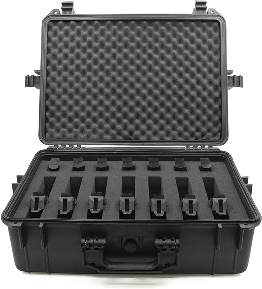 23" Handgun Range Case fits 7 Pistols - Waterproof Hard Shell Exterior with Dual 2" Customizable Foam Layers & Padlock Rings