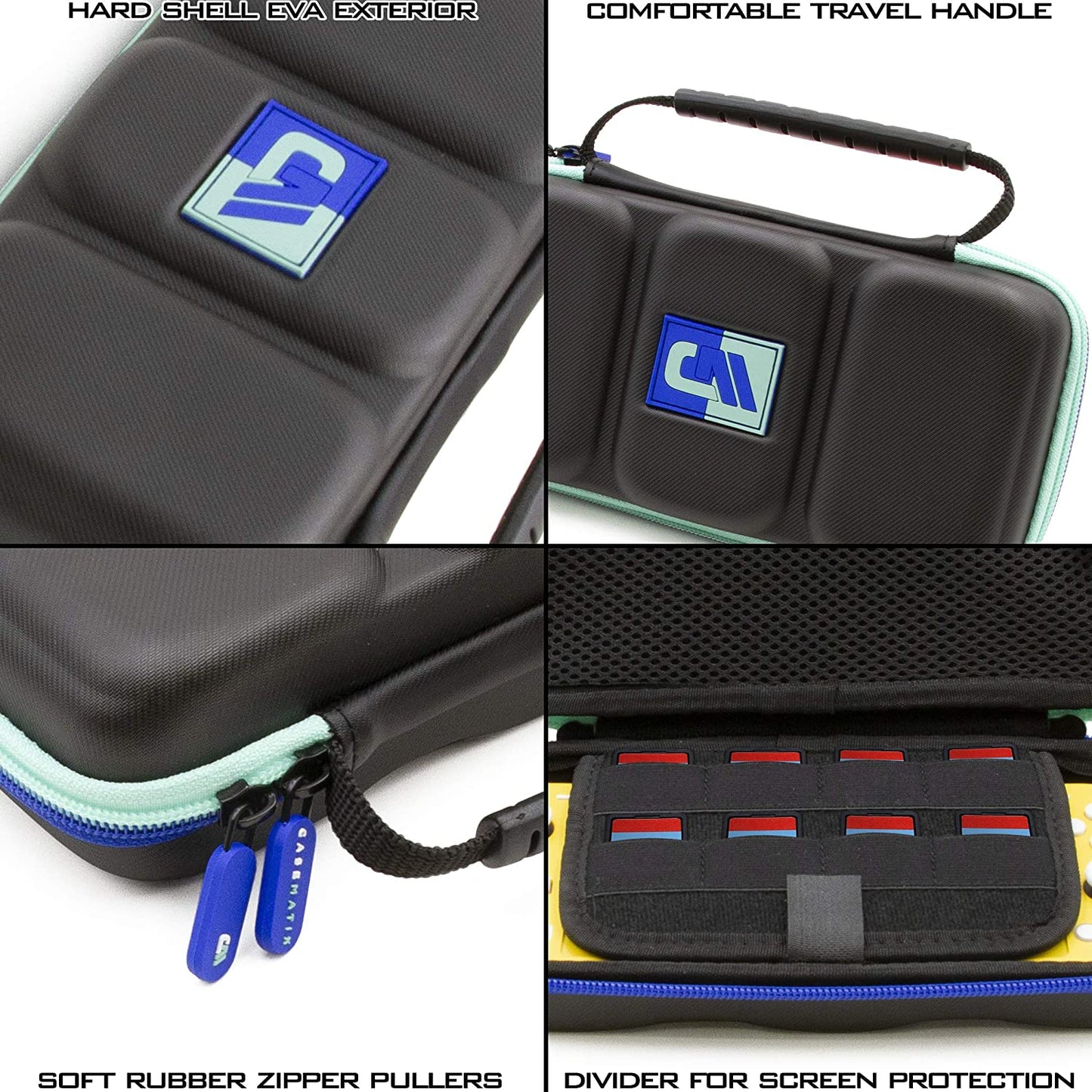 Carrying Case for Nintendo Switch Lite with 8 Game Slots, Non-Scratch Divider for Screen Protection, Accessory Storage & Comfortable Handle