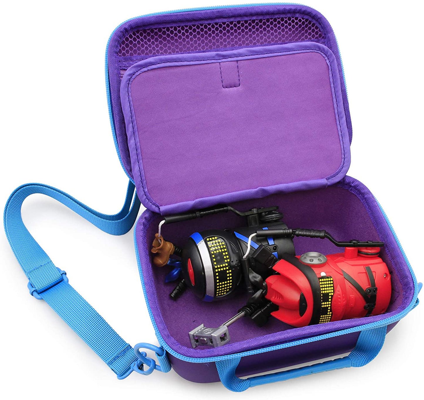 Toy Box Travel Case Compatible with Ninja Bots Interactive Battling Robots and Accessories, Includes Purple Case Only with Shoulder Strap