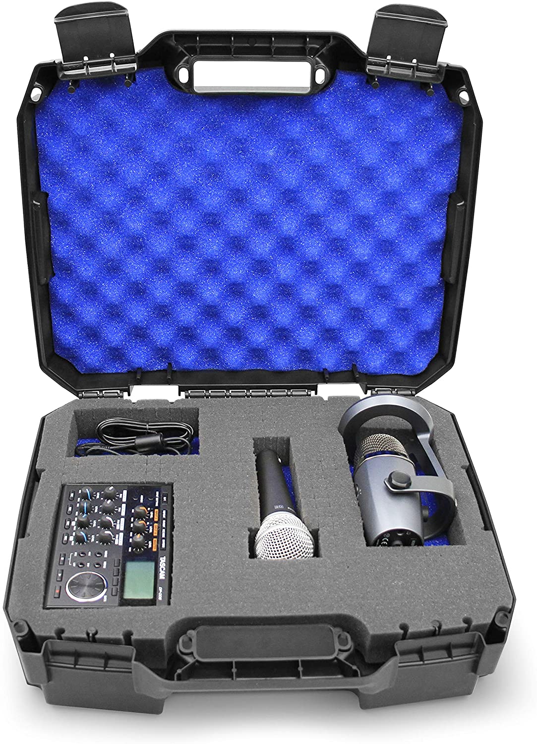 17" Mobile Podcast Station Case Compatible with Microphones, Recorders & Laptops and More - Dual Customizable Foams Protect Audio Recording Devices
