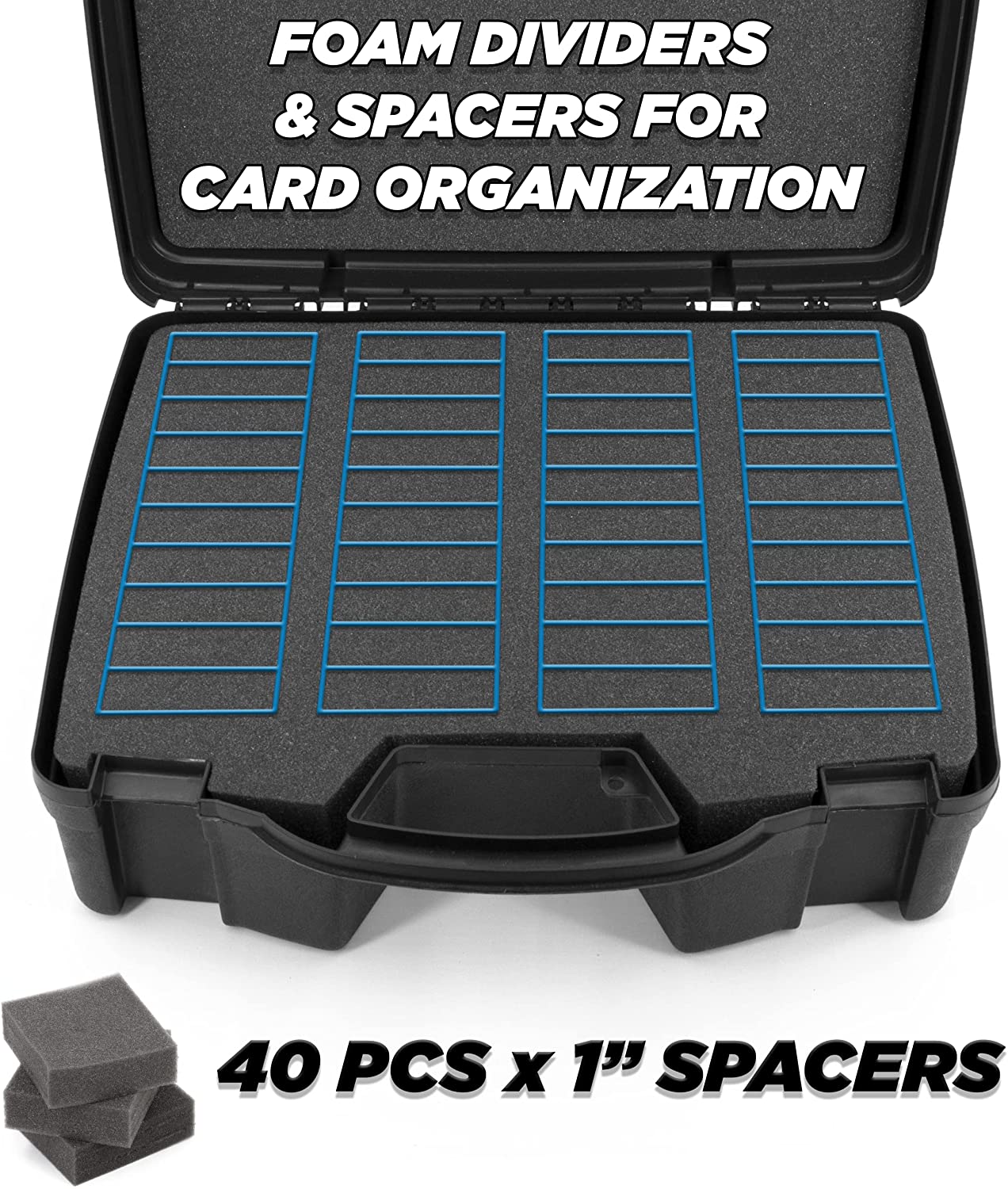 Trading Card Case and Card Game Organizer for 3200 Cards - 16" Hard Shell Card Case Holder for Trading Cards with 40 Dividers