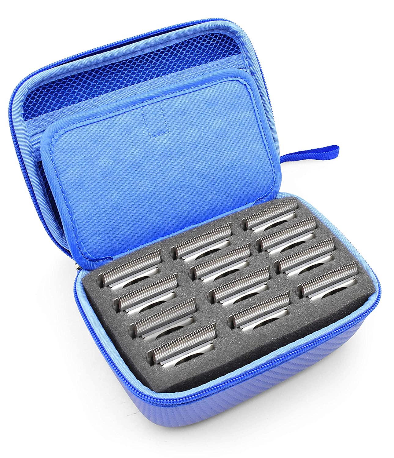 Barber Blade Case fits 12 Metal Clipper Blades - Andis/Oster/Wahl/Babyliss Compatible with Custom Padded Slots & Zippered Compartment
