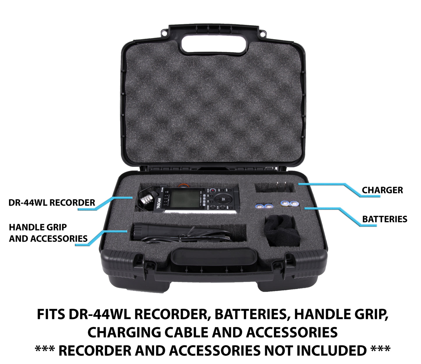 CASEMATIX Customizable Recorder and Accessory Travel Case Compatible with Tascam DR-05x, Dr-40x, 22L 100MK, 100MKiii, 44WL Recorder and Accessories