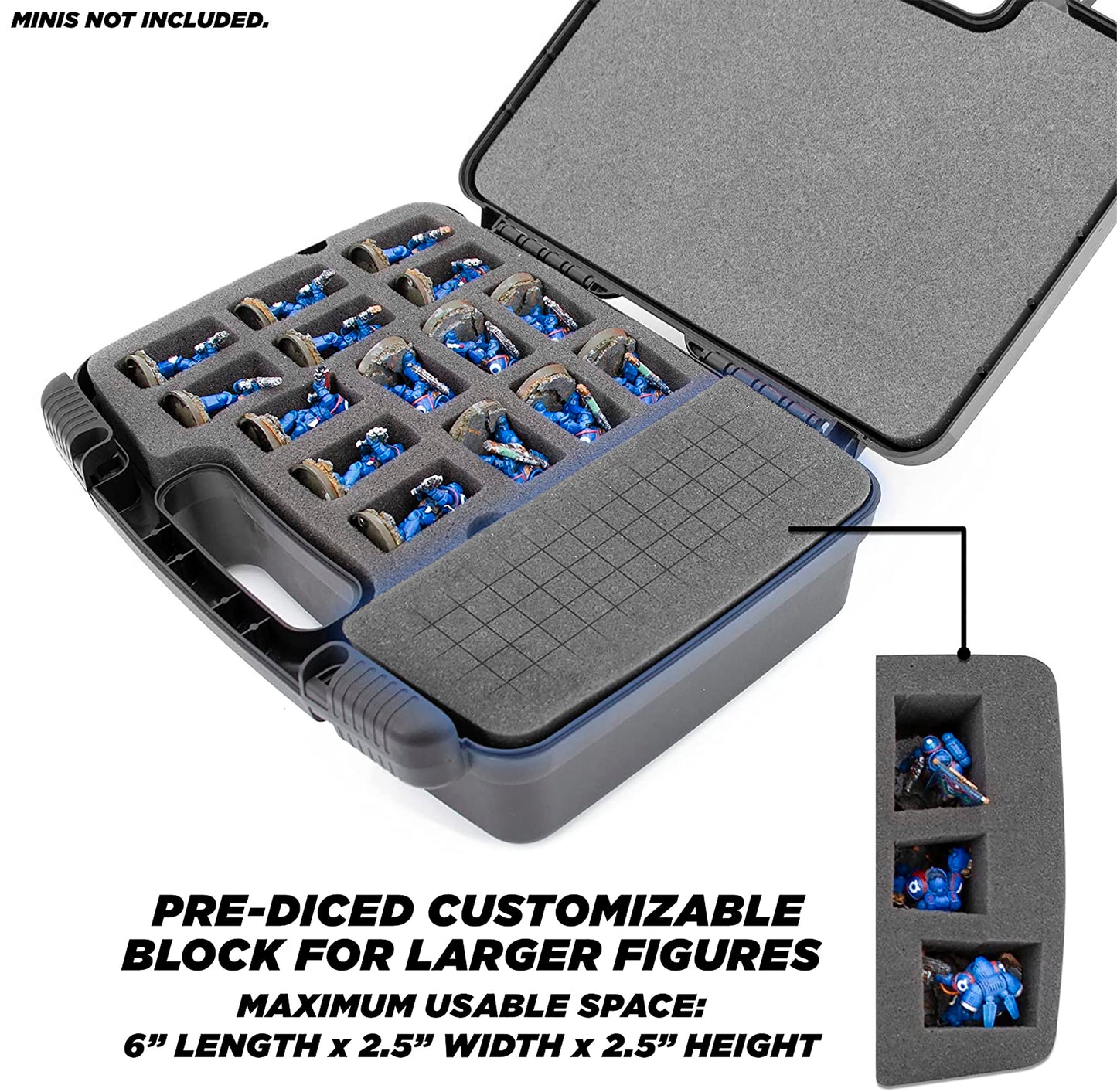Miniature Storage Hard Shell Case - 30 Slot Figurine Carrying Case with Customizable Foam for for Warhammer 40k, DND and More!