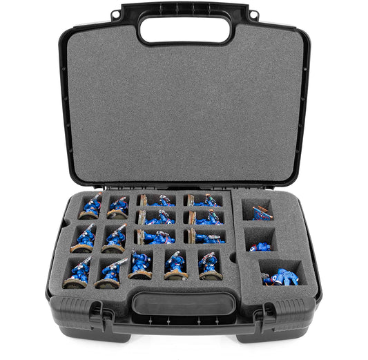 Miniature Storage Hard Shell Case - 30 Slot Figurine Carrying Case with Customizable Foam for for Warhammer 40k, DND and More!