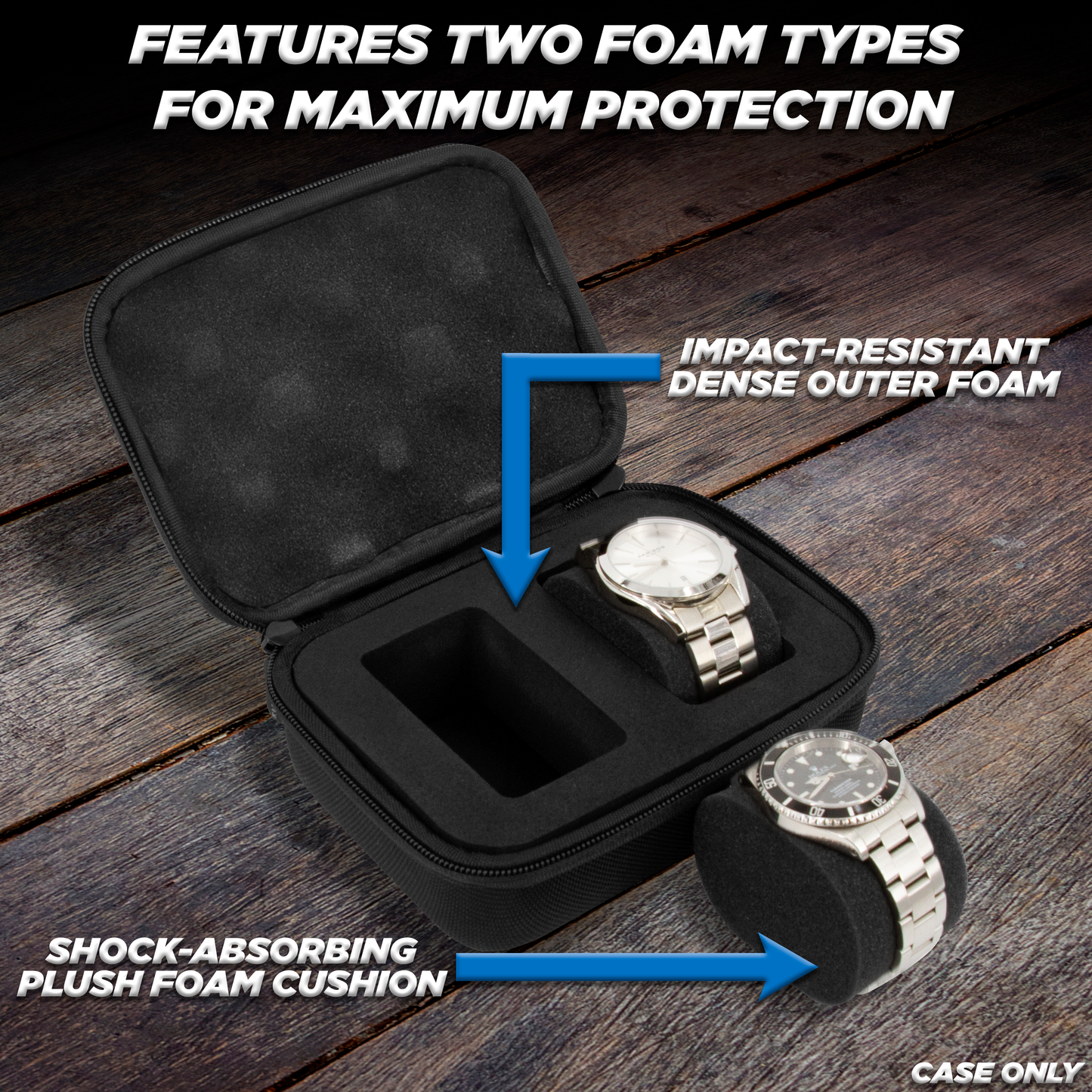 Watch Travel Case for Two Watches with Hard Shell Exterior, Plush Foam Cushions and Carry Handle - Protective Watch Box for Travel
