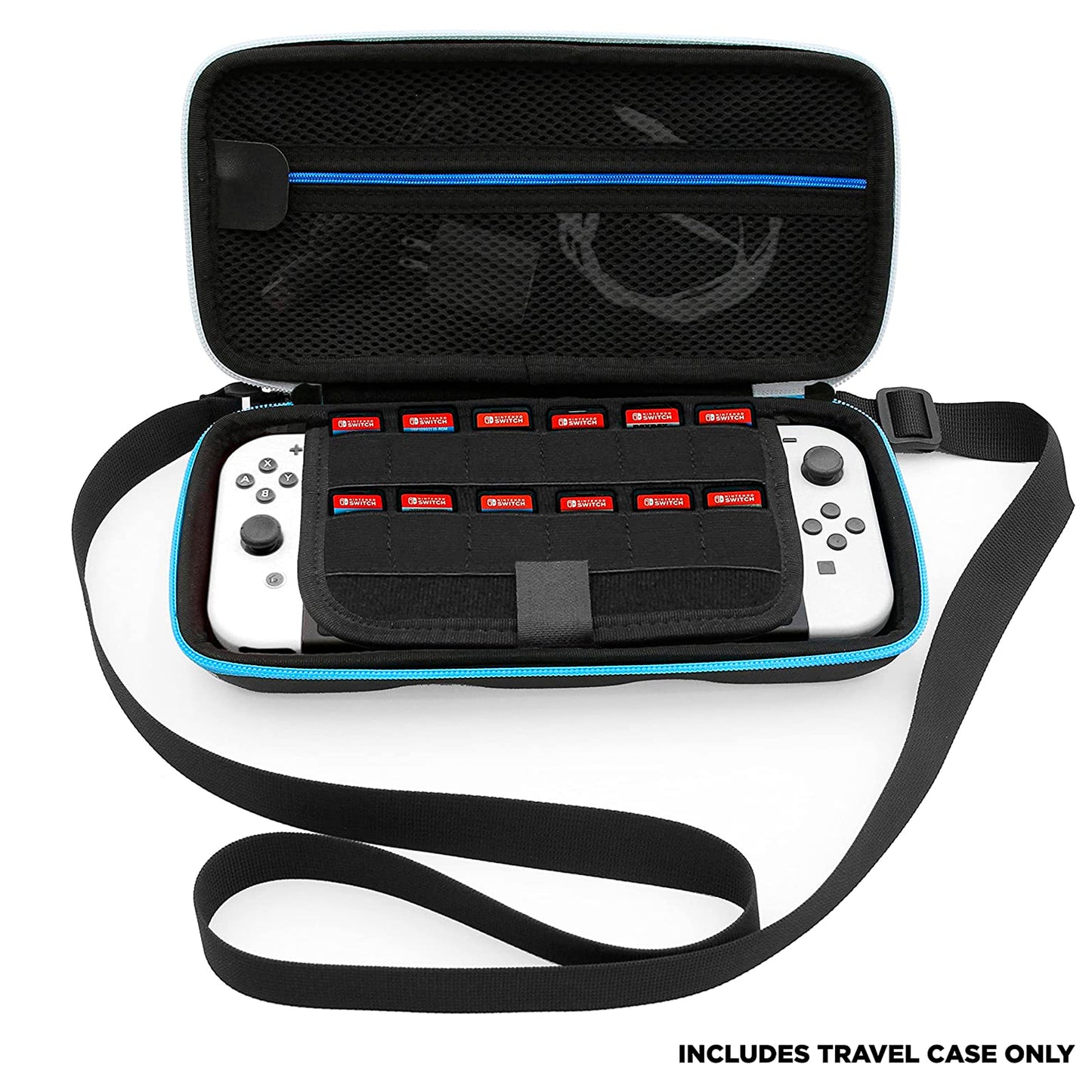 Travel Case Compatible with Nintendo Switch OLED Model with 12 Game Slots, Non-Scratch Divider for Screen Protection, Accessory Storage