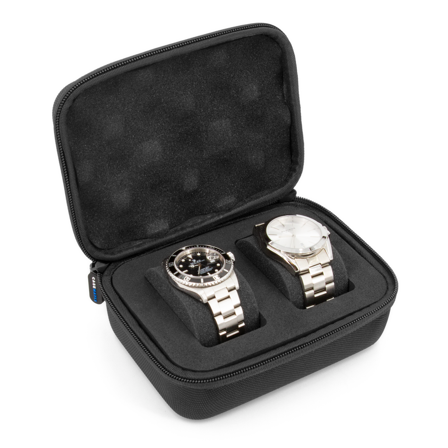 Watch Travel Case for Two Watches with Hard Shell Exterior, Plush Foam Cushions and Carry Handle - Protective Watch Box for Travel